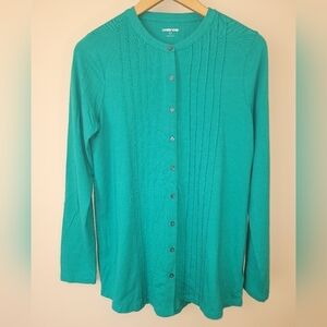 Women's Lands' End Casual Button‎ Front Long Sleeve Shirt Sz S Teal Green EUC